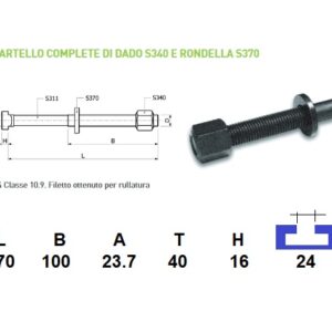 VITE T.MARTELLO+DADO+RONDELLA M24 mm Lung.170